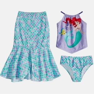 NEW Girls Toddler Disney Princess 3 Pc.Set The Little Mermaid Ariel Swim Suit 6X